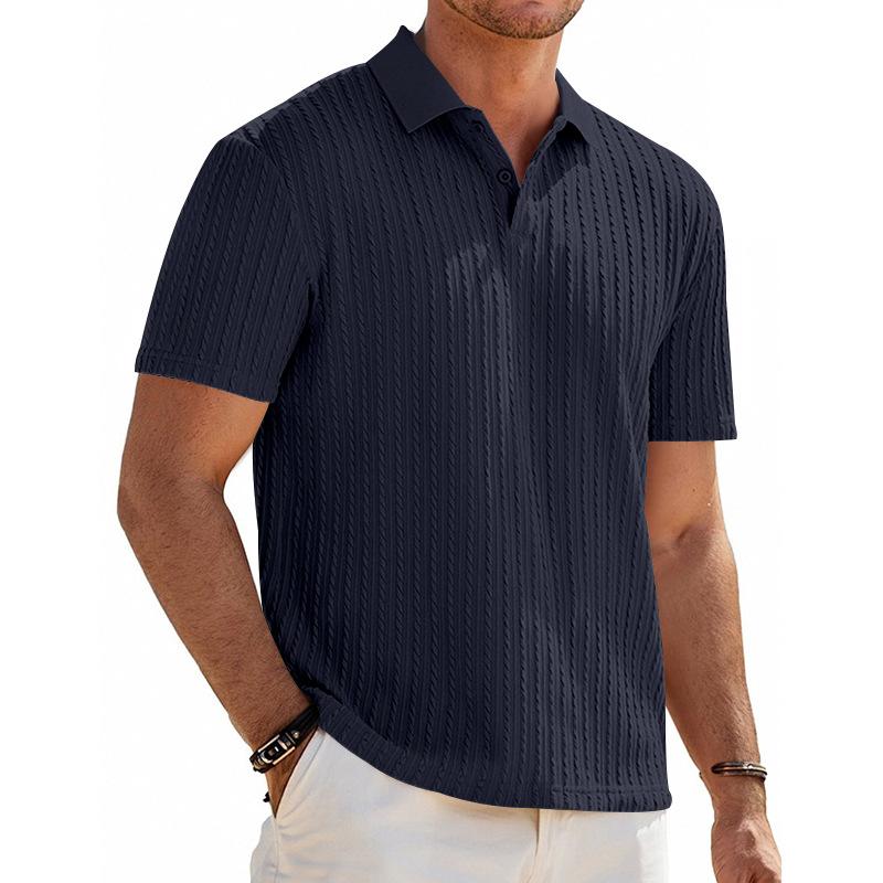 Men's Snake Bone Pattern Stretch Texture Polo Shirt, Summer Knit Jacquard Casual Short Sleeve Polo for Men