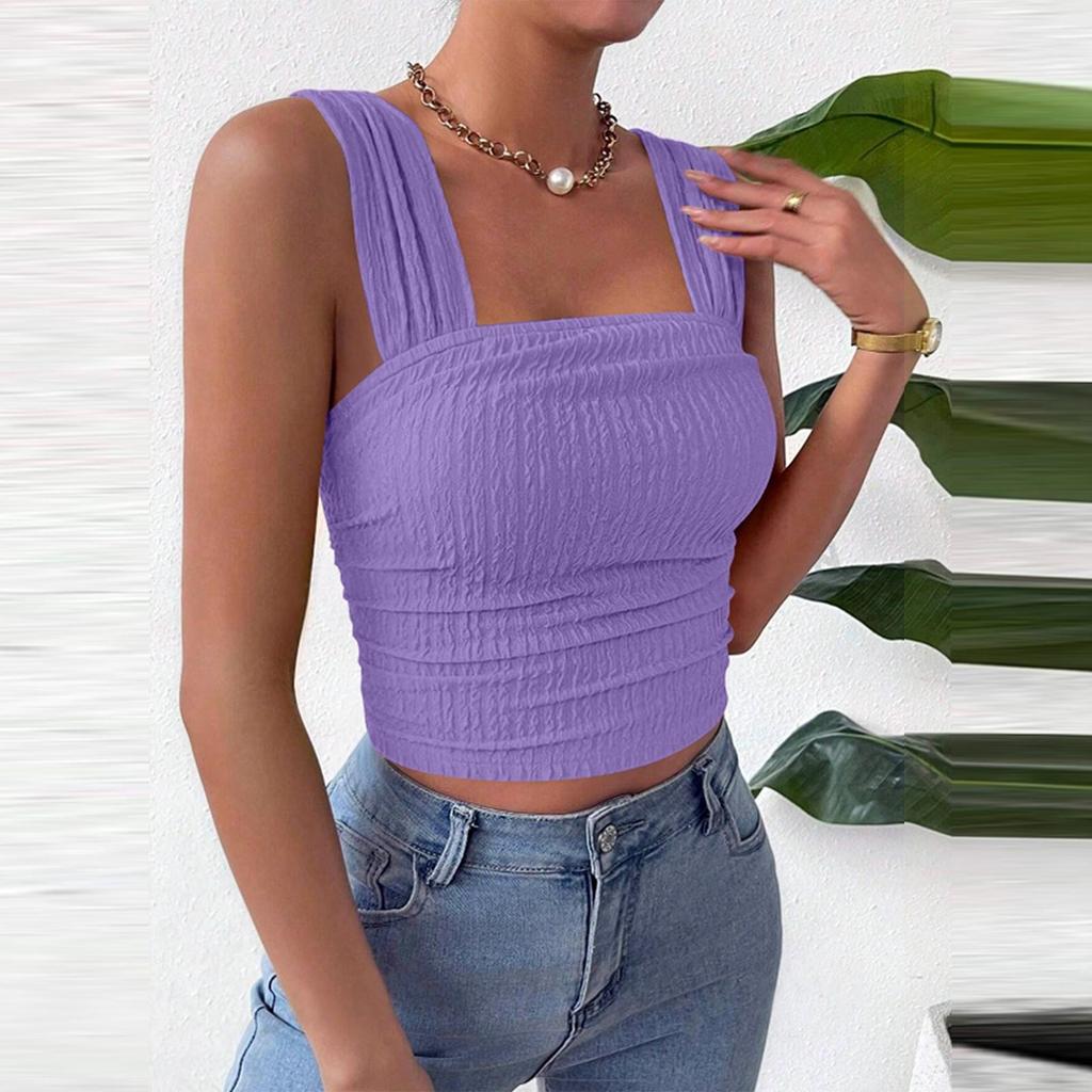 Modisches Tanktop für Damen, einfarbig, ärmellos, offener Nabel, quadratischer Ausschnitt, Schultergurt