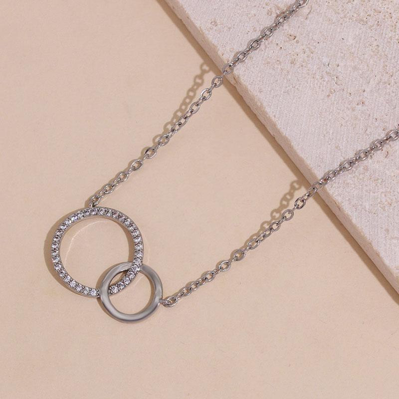 Luxury Necklaces for Women Fashion Thin Chain Minimalist Dainty Zircon Double Circle Pendant Necklace Jewelry Gifts