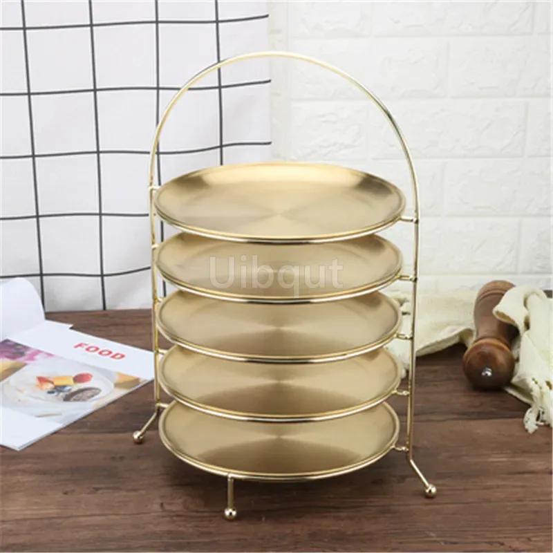 Gold Fruit Plate European 3 Layer Snack Rack Cake Display Rack Pastry Dish Serving Tray Fruit Candy Shelf Room Party Decoration