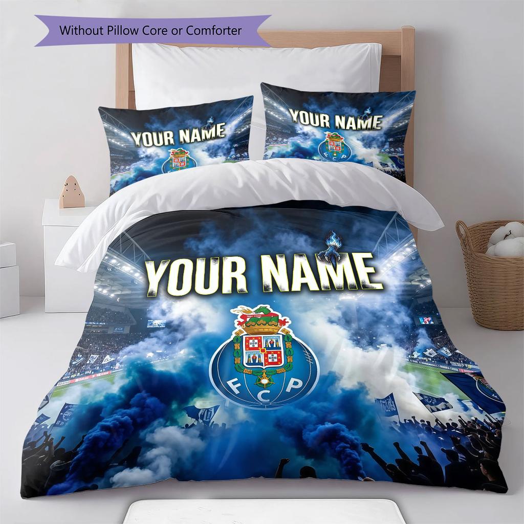 Custom Name,FC Porto Pattern Bedding Home Decoration Birthday Gift ( 1 Duvet Cover + 2 Pillowcase, Without Core),fan Merchandise.