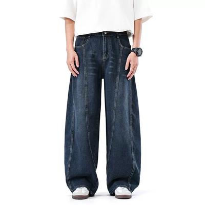 Moda 2025 Calças Masculinas Ins High Street Retrô Calças Masculinas Jeans Desgastados Lavados Calças Casuais Retas Soltas Americanas Masculinas Calças Jeans de Perna Larga