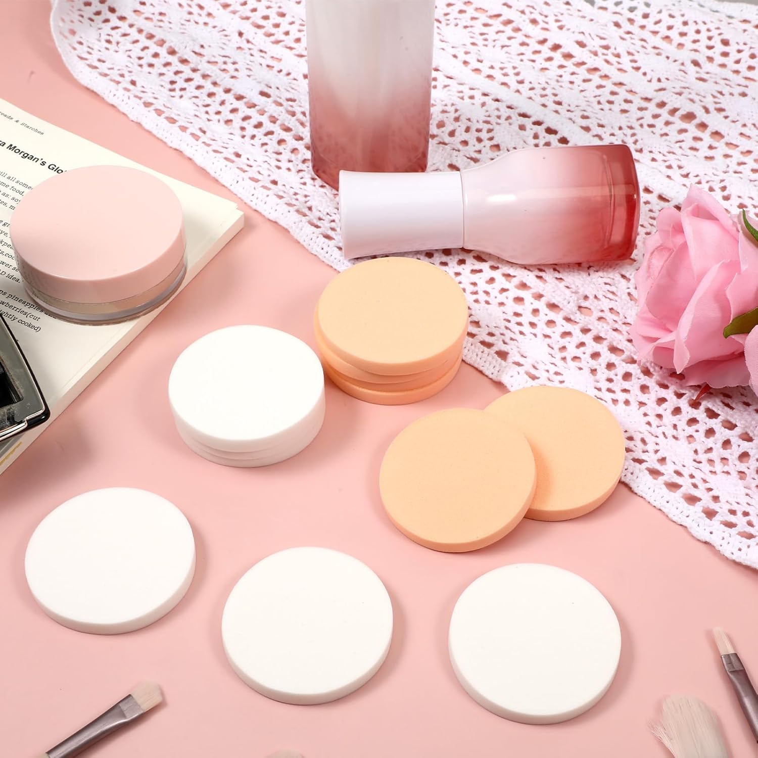 12PCS Round Makeup Sponges for Foundation, Facial Powder Puff Makeup Pads for Liquid Foundation Cream Powdes Concealer Blending Cosmetic Sponges for