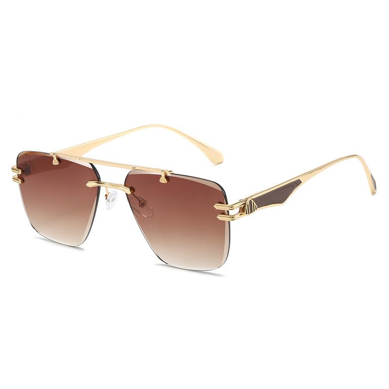 New frameless sunglasses, European and American fashion exquisite double beam trimmed Internet celebrity driving versatile sunglasses