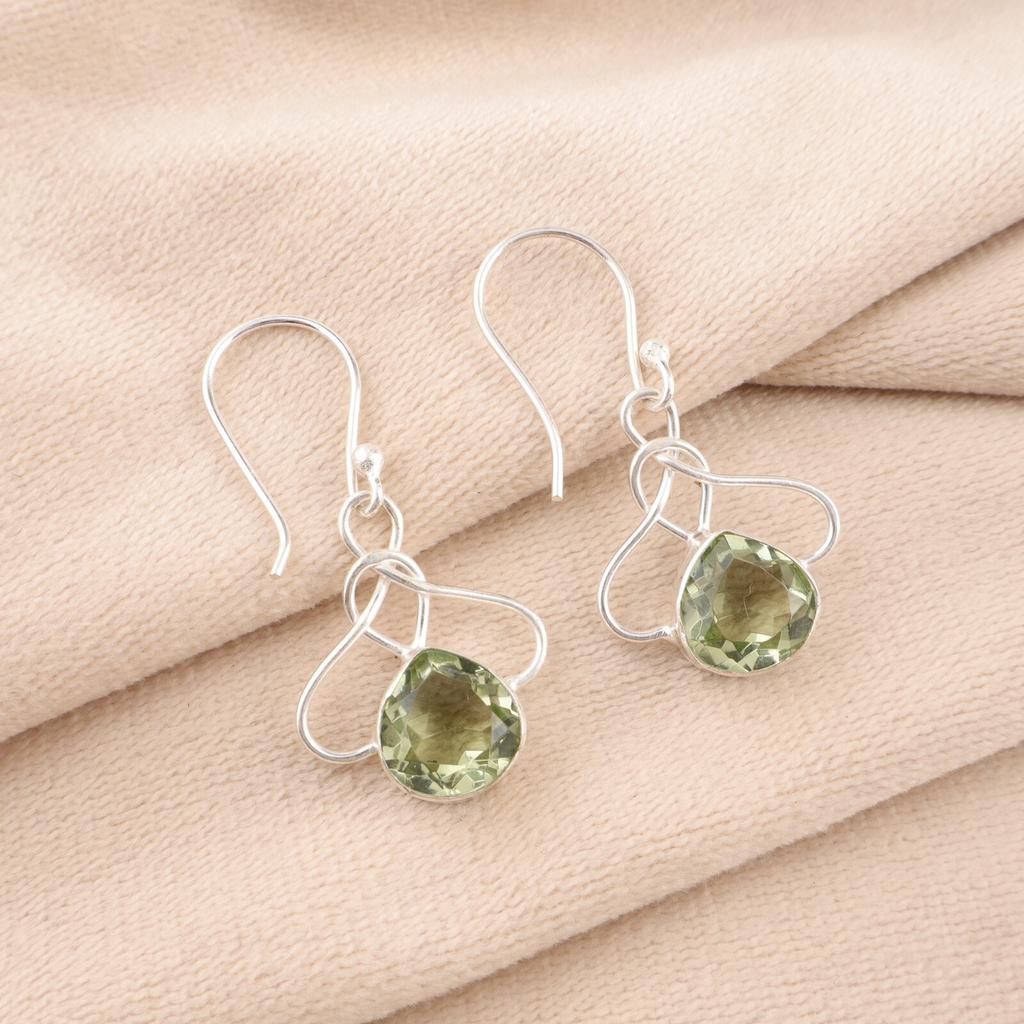 Green Amethyst Gemstone 925 Solid Silver Jewelry Handmade Women's Earrings 1.50" EE-2-39
