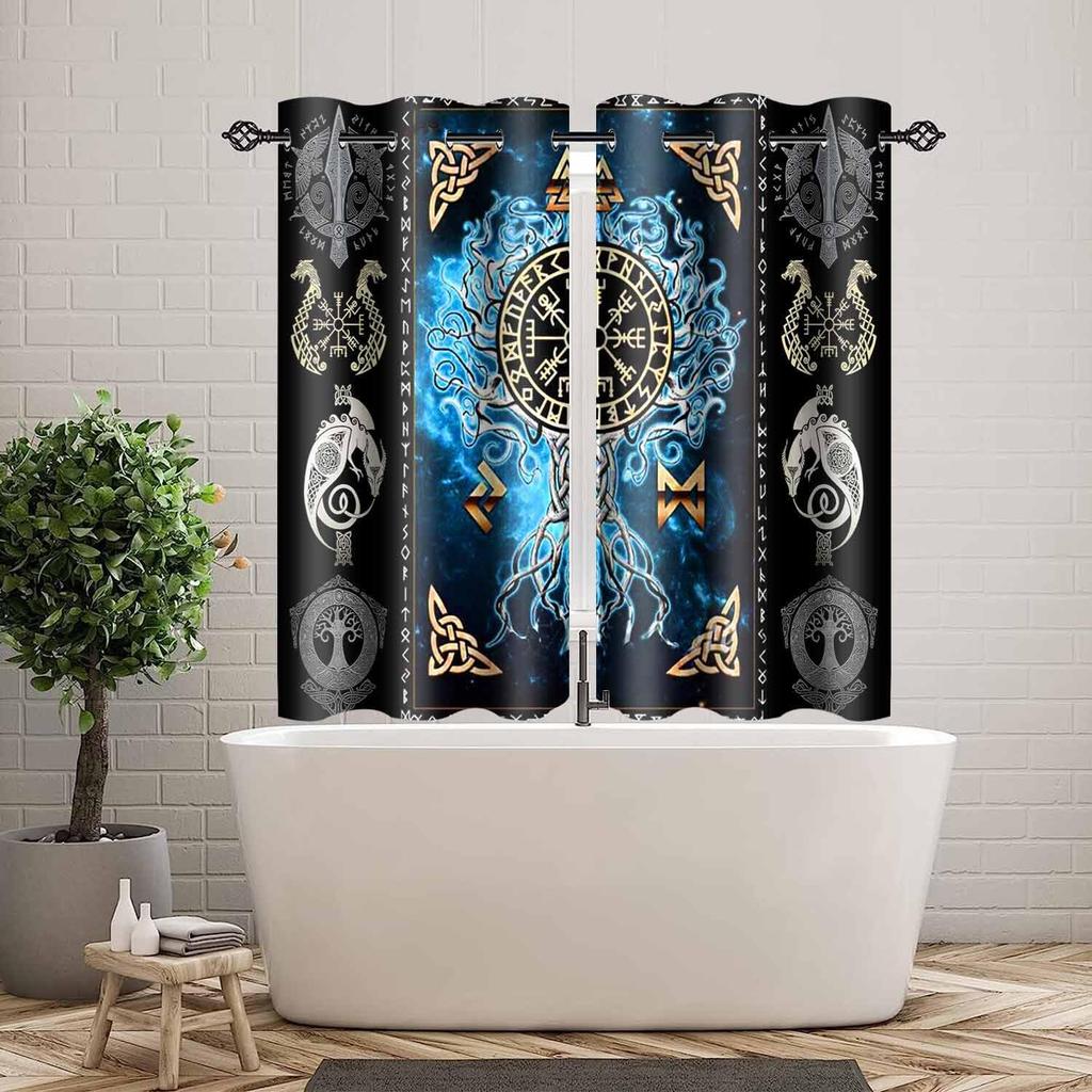 Viking Blackout Curta Scandinavian Pirate Totem Printed Curtain Room Darkening Ancient Mythology Tree of Life Window Treatments for Bedroom Living