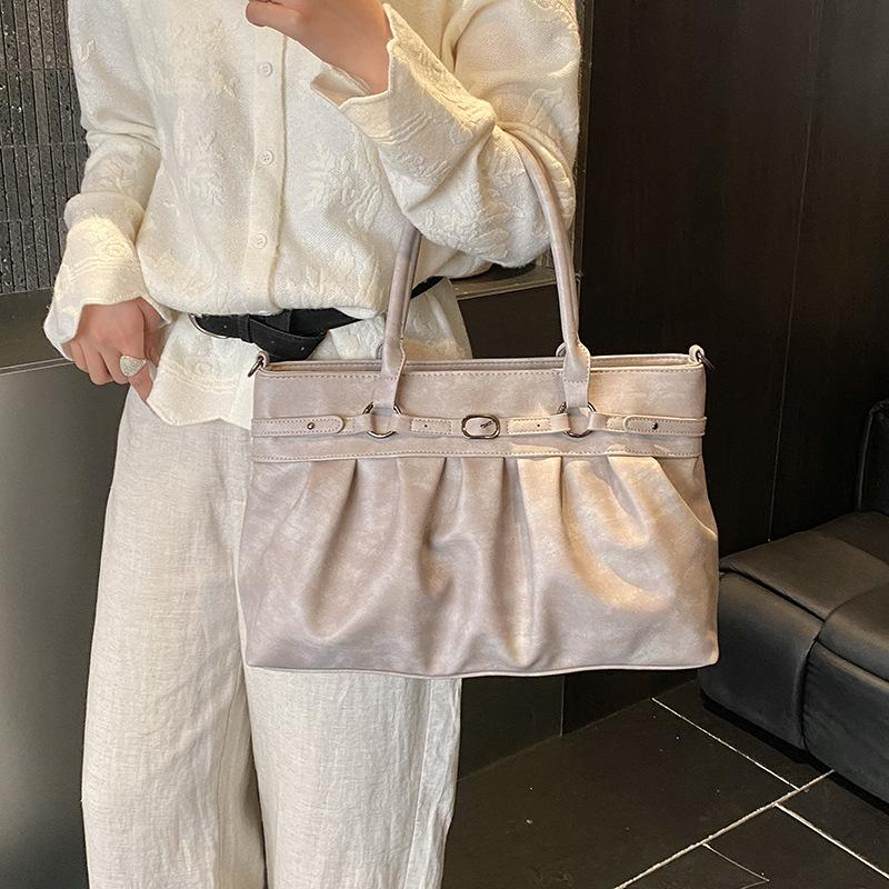 Korean Hot Girl Motorcycle Tote Bag Stylish Pleated Design Handbag Large Capacity Shoulder Bag Niche Versatile Crossbody Bag