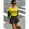 Summer for Women Brazil Letter Aesthetic V-neck Casual Short Sleeve Tee Kpop Streetwear Vintage Y2k Retro Baseball Chic Clothes