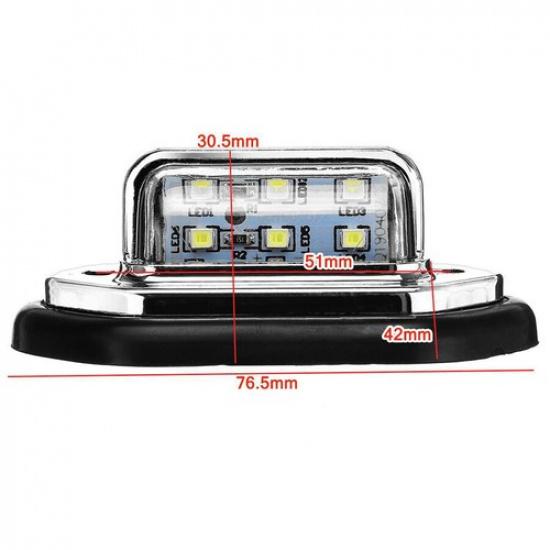6LED White License Plate Light Side Marker Lamp For Car Truck Trailer SUV 2Pcs