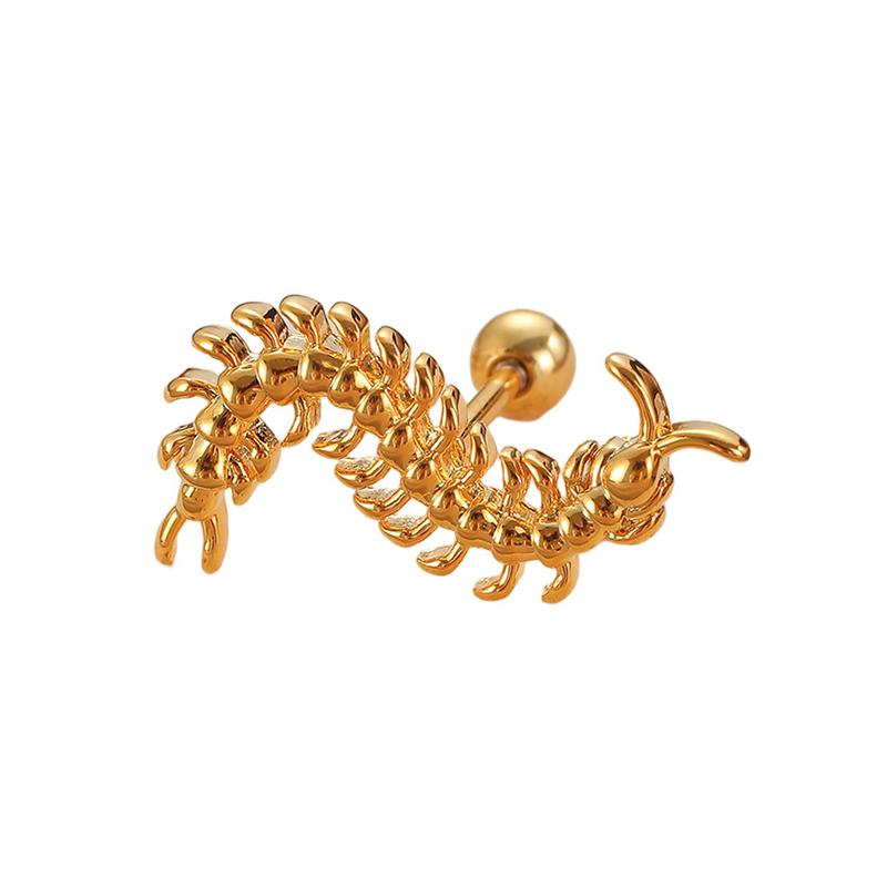 Stainless Steel Centipede Earring Punk Cartilage Spiral Waterproof Stud Earring Not Fading Hypoallergenic Piercing Jewelry