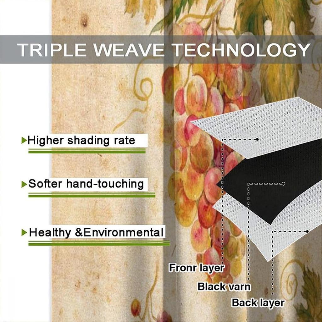 Fruit Grape Curtains, Retro Country Style Rattan Fruit Pattern Window Decoration, Suitable for Living Room, Bedroom and Kitchen