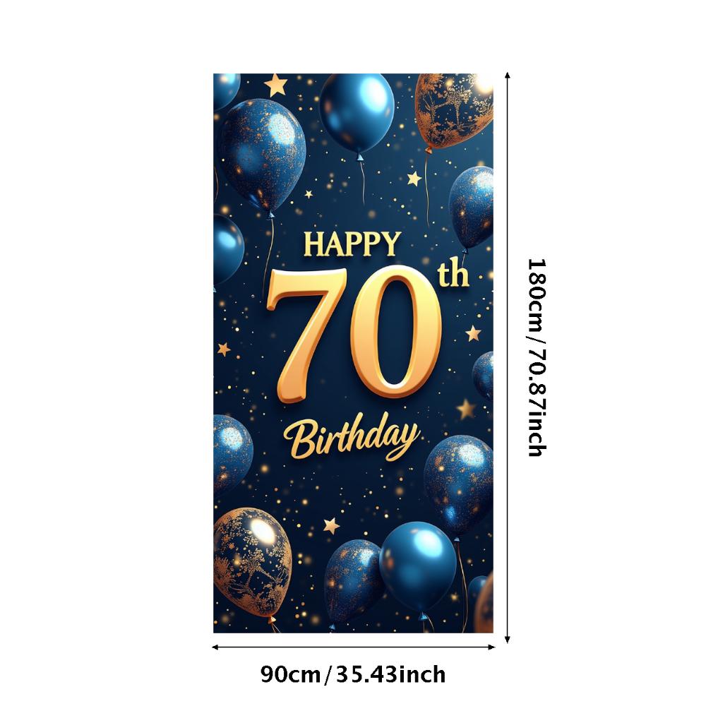 Happy 70th Birthday Banner Backdrop Black gold Birthday Party Decorations Photography Props Sparkle Balloon Background
