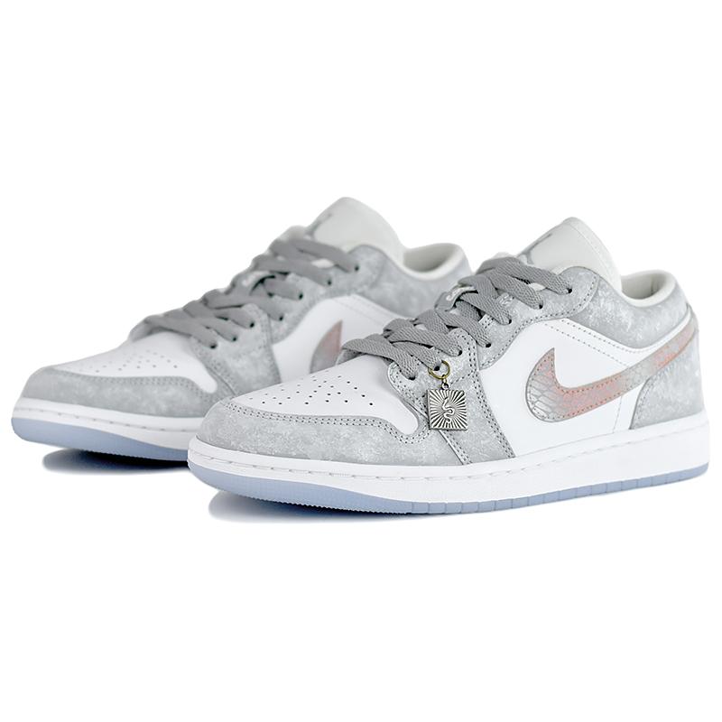 Jordan Air Jordan 1 Gray Starlight Whisper Slip Resistant Abrasion Resistant Low Top Vintage Basketball Shoes Women's DC0774-105(Team96-S-BOX)