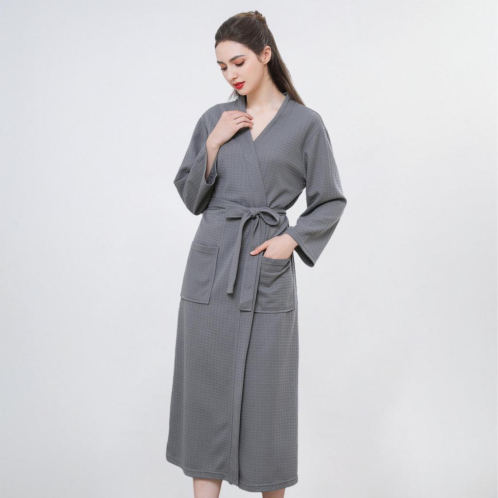European American Style Women's Quick-Dry Absorbent Summer Waffle Bathrobe