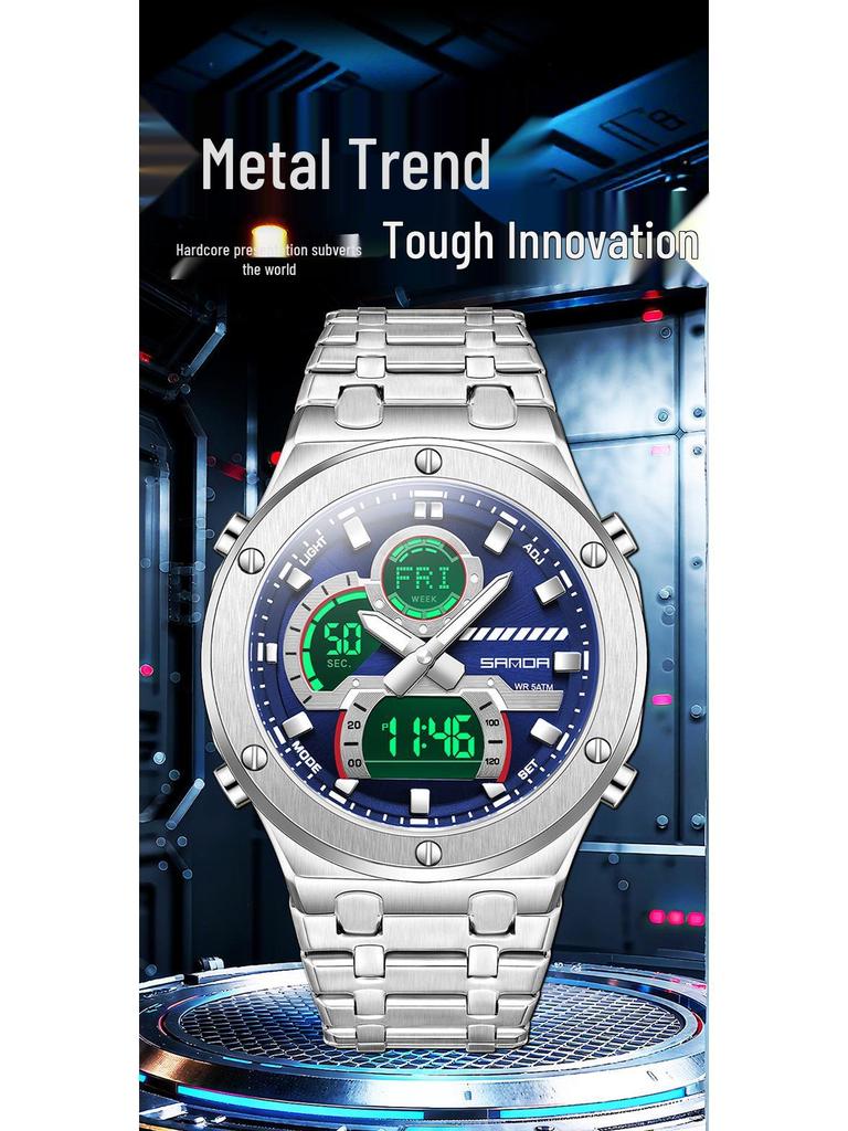 Sanda Trendy Multifunctional Waterproof Student Wristwatch with World Time Display