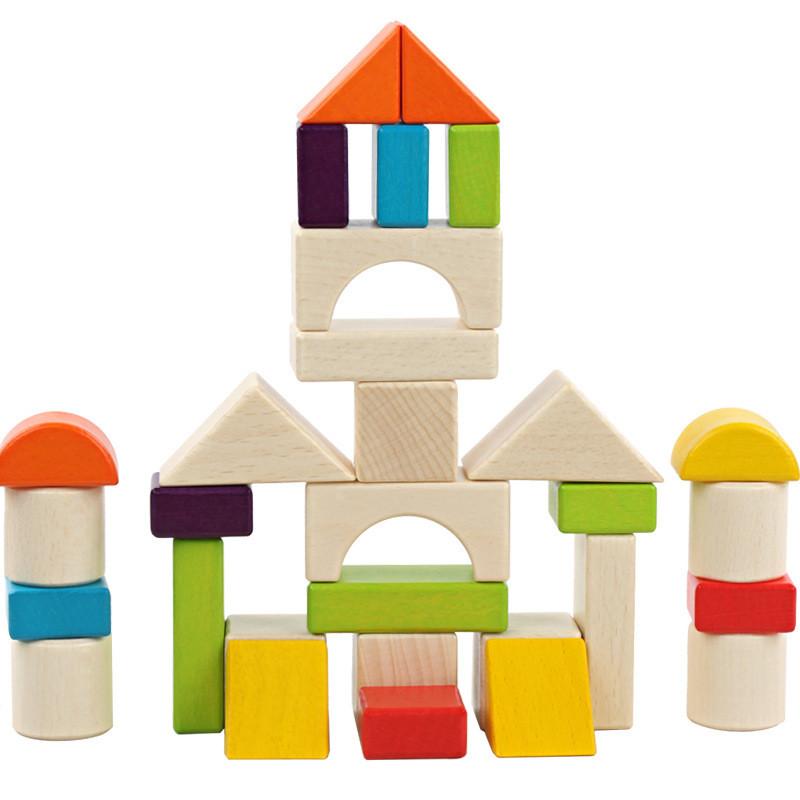 Box Wooden Colorful Large Building Blocks Early Learning Educational Toy Kids