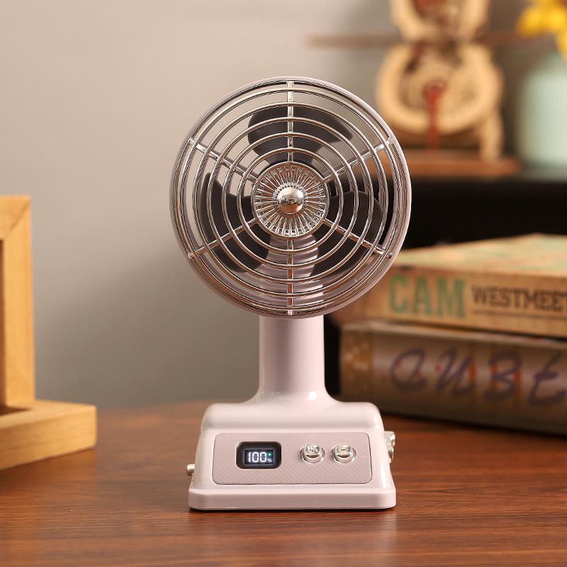 Retro USB Desk Fan - Compact Digital Display for Office, Dorm, or Home