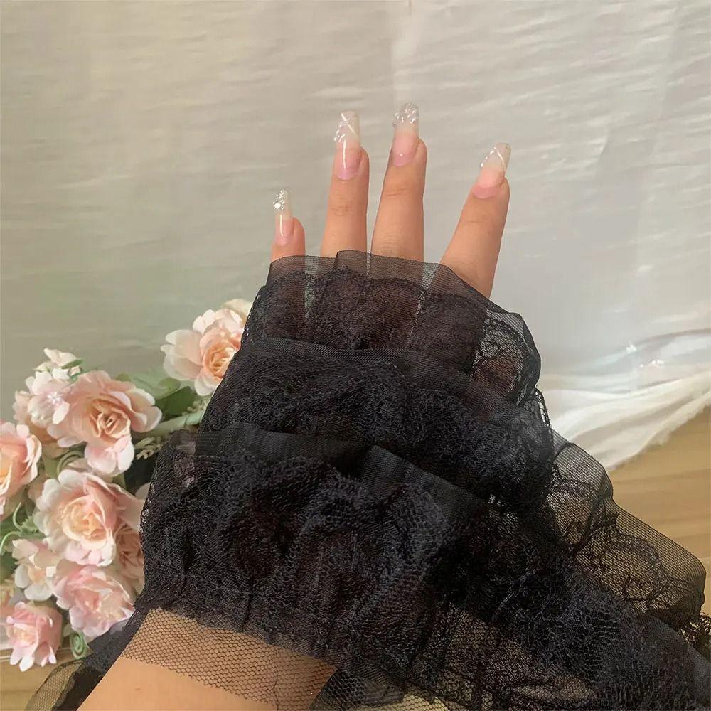 13cm Wide Chiffon Mesh Fabric 3D Pleated Three Layers Chiffon Lace Edge Embroidered Tulle Lace Fabric