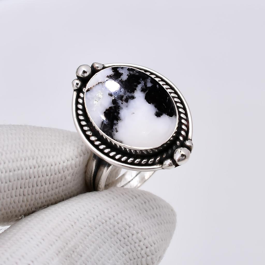 White Buffalo Turquoise - Nevada 925 Sterling Silver Ring V5968, Black & White Ring, Oval Ring, Valentin's Day Gift, Gift For Her, Birthday Gift, Hand