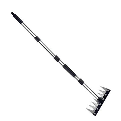 Weeding Rake with Adjustable Long Handle 8 Teeth Iron Weeding Tool for Efficient Soil Penetration Weed Removal Loosening Soil Rust-Resistant