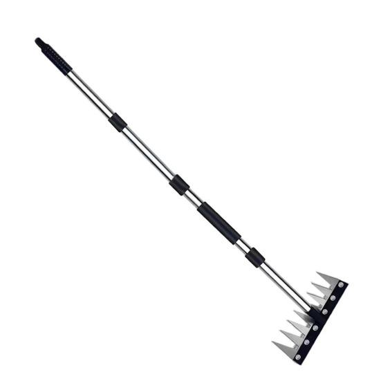 Weeding Rake with Adjustable Long Handle 8 Teeth Iron Weeding Tool for Efficient Soil Penetration Weed Removal Loosening Soil Rust-Resistant Garden B