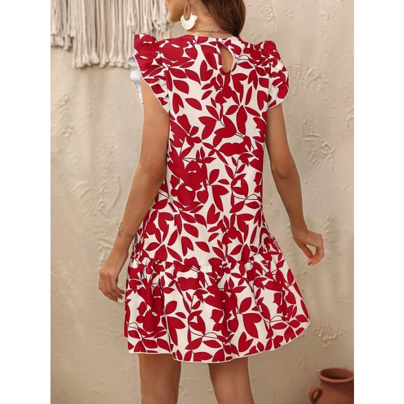 YYFS Dámská móda Léto Jaro Květinový potisk Ležérní šaty bez rukávů s výstřihem do O s vysokým pasem