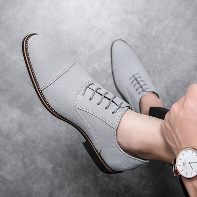 Zapatos de Cuero Nuevos Gris/negro Chelsea Punta Afilada Moda Negocios Hombre Zapatos con Cordones Primavera y Otoño Ante Casual Zapatos de Cuero
