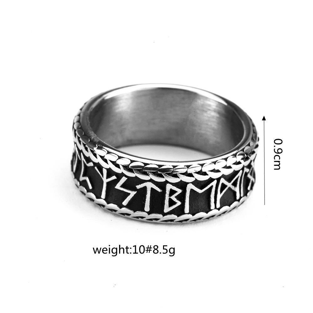Vintage Stainless Steel Men's Viking Rune Ring Fashion Statement Band