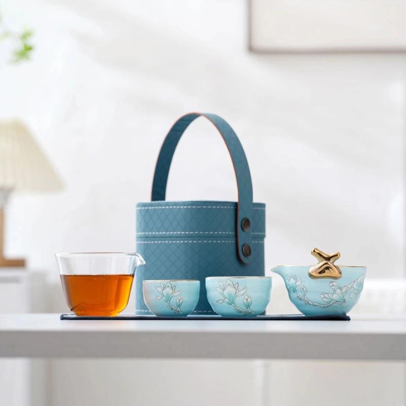 

Yulan Travel Tea Set on Branches Suit Ceramic One Pot Two Cups Outdoor Travel Kung Fu Tea Brewing Suit Chinese Tea Set