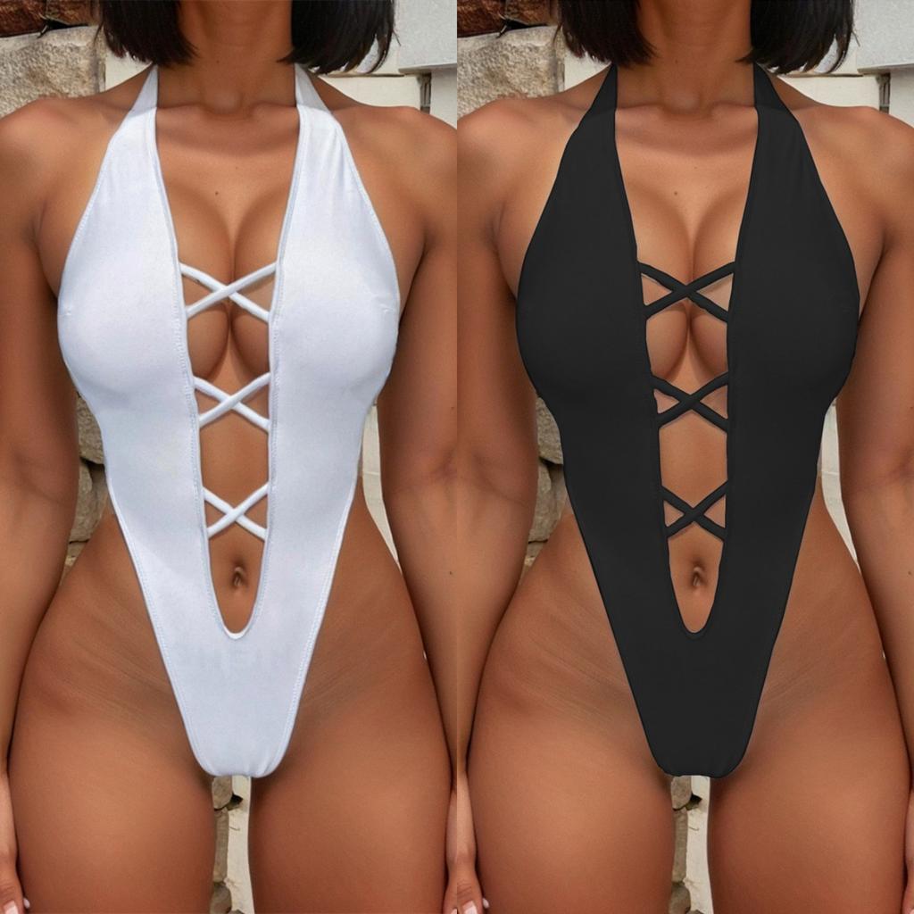 New One-piece Swimsuit, Sexy Bikini, European and American Swimming Swimsuit, Women's Backless Swimsuit, Solid Color Bikini