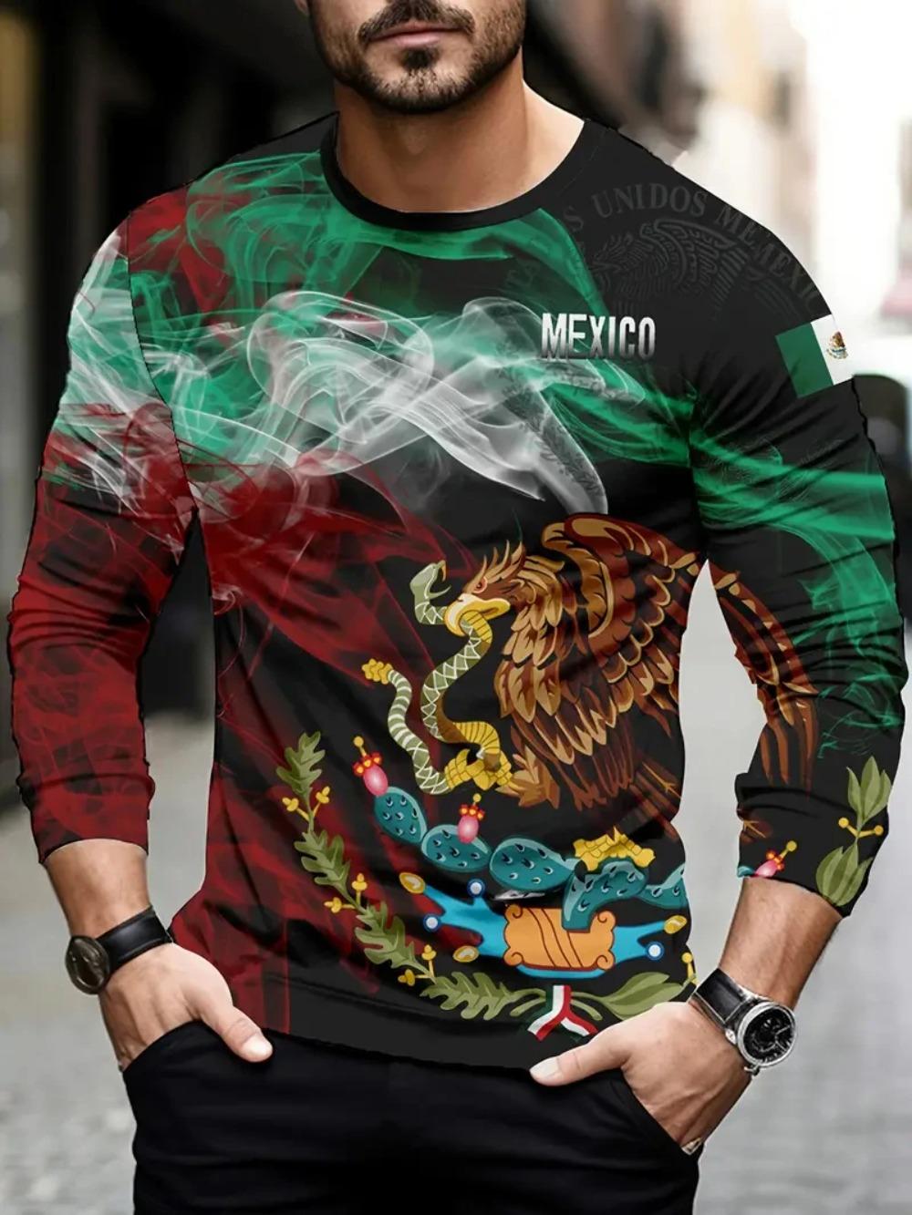 

Mexico Eagle flag 3D Print Men Fashion O-Neck Long Sleeve T Shirt S