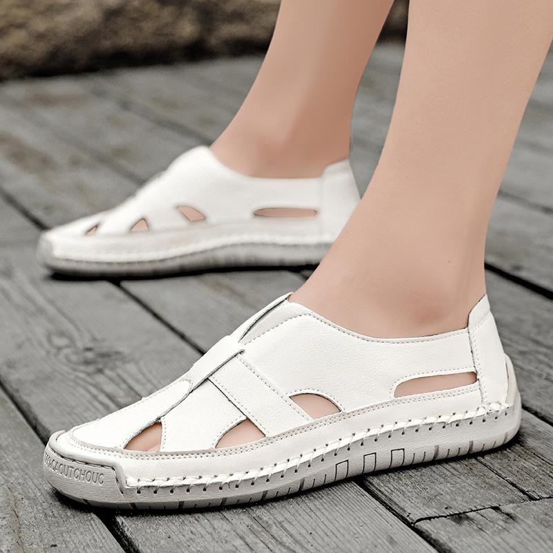 Sommer 2025 Lochsandalen handgenähte Fußbedeckung Herren Freizeit atmungsaktiv Paar Strandschuhe Damenschuhe in Übergröße