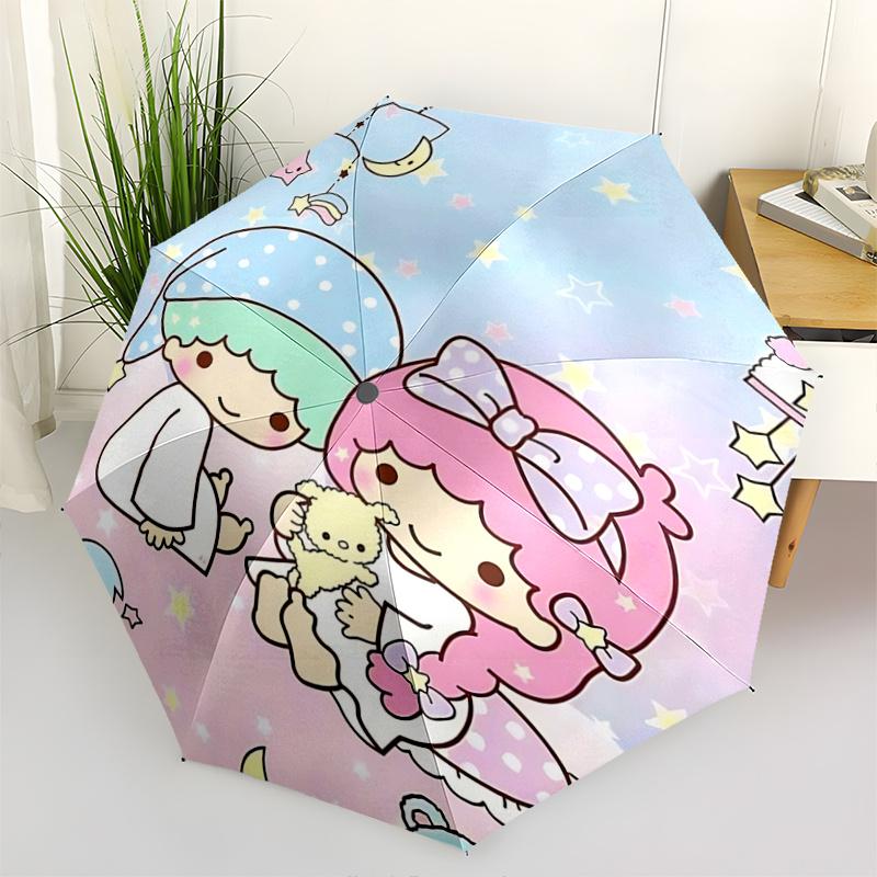 

1pc Little Twin Stars Automatic Opening/Closing Umbrella - Portable Three-Fold Design with 8-Bone Iron Frame, Perfect for Outdoor Use, Festive Gifts,