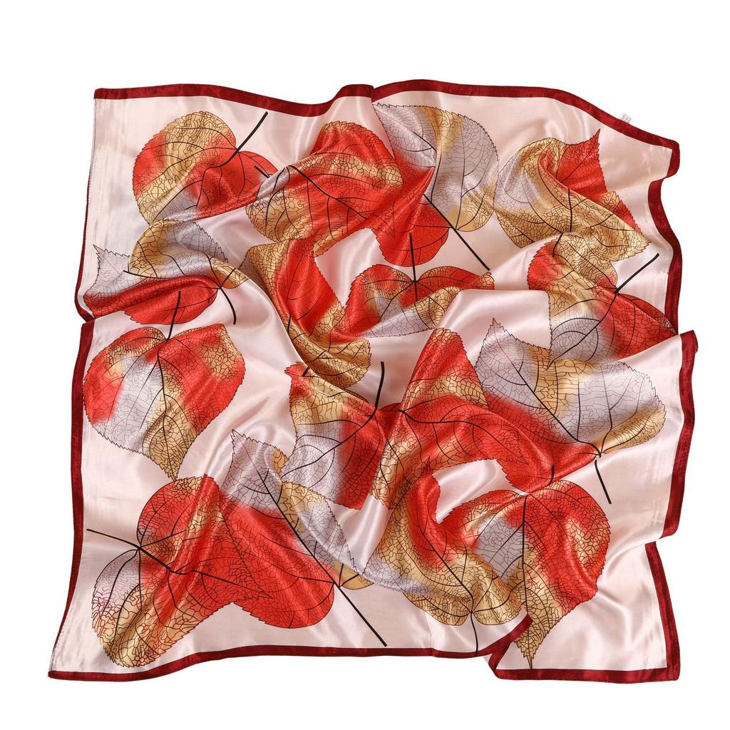 New Spring Silk Scarf Shawl Fashion Accessorries Muslim Women Head Scarf Elegant Leaves Pattern Square Scarves 90x90cm