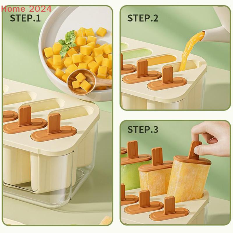 8-Cavity Ice Mold Silicone Popsicles Maker Reusable Easy-Release Freezer Tray With Sticks For Kids Adults Home Party Kitchen