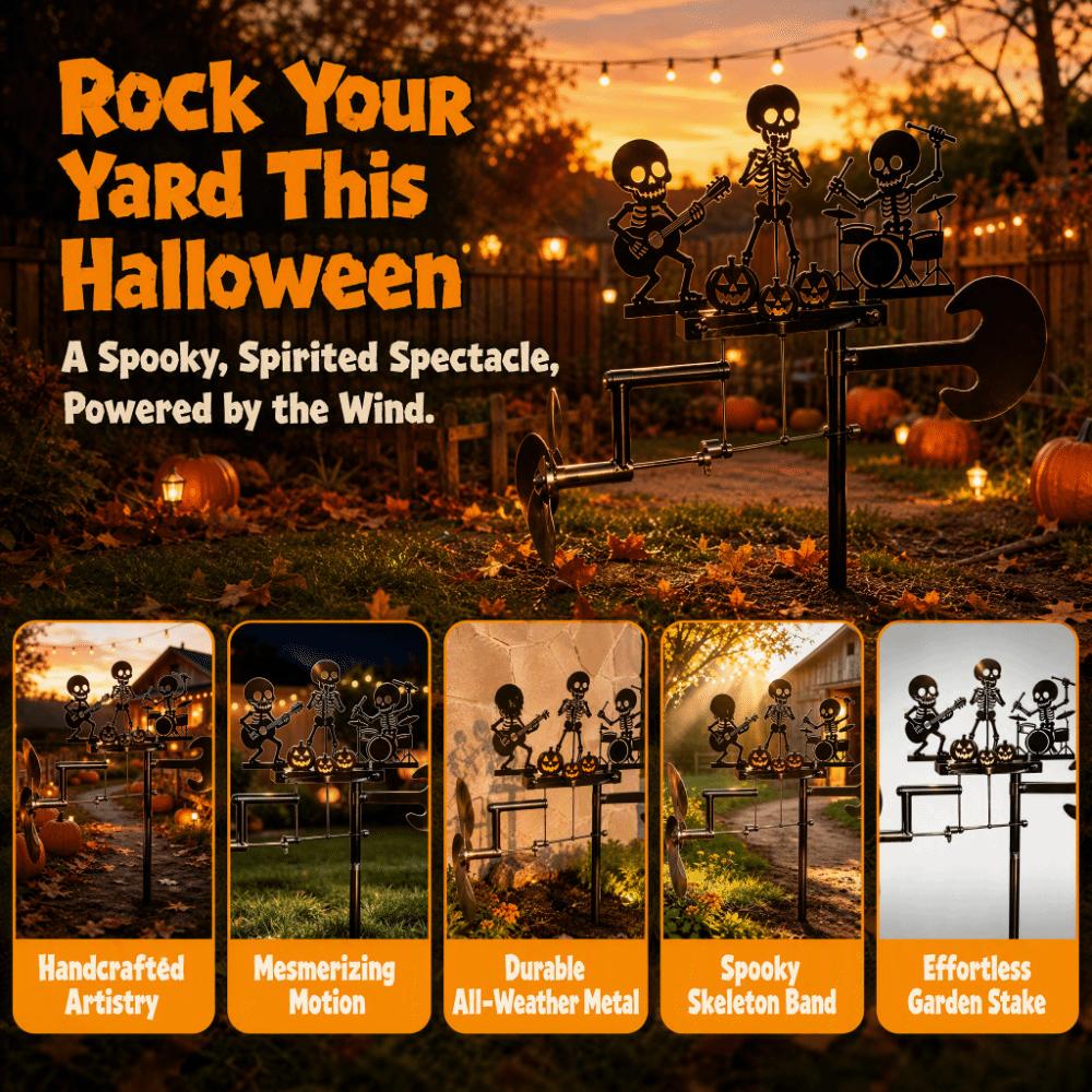 Rotating Rock Trio Skeleton Wind Spinner Wind-Powered Musical Skull Garden Stake Courtyard