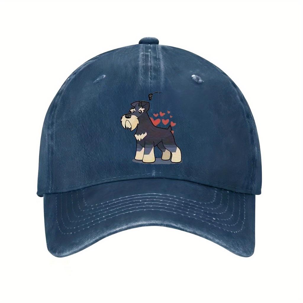 Schnauzer Dog Lover Print Baseball Cap Unisex Polyester Washed Casual Outdoor Sports Adjustable Hat