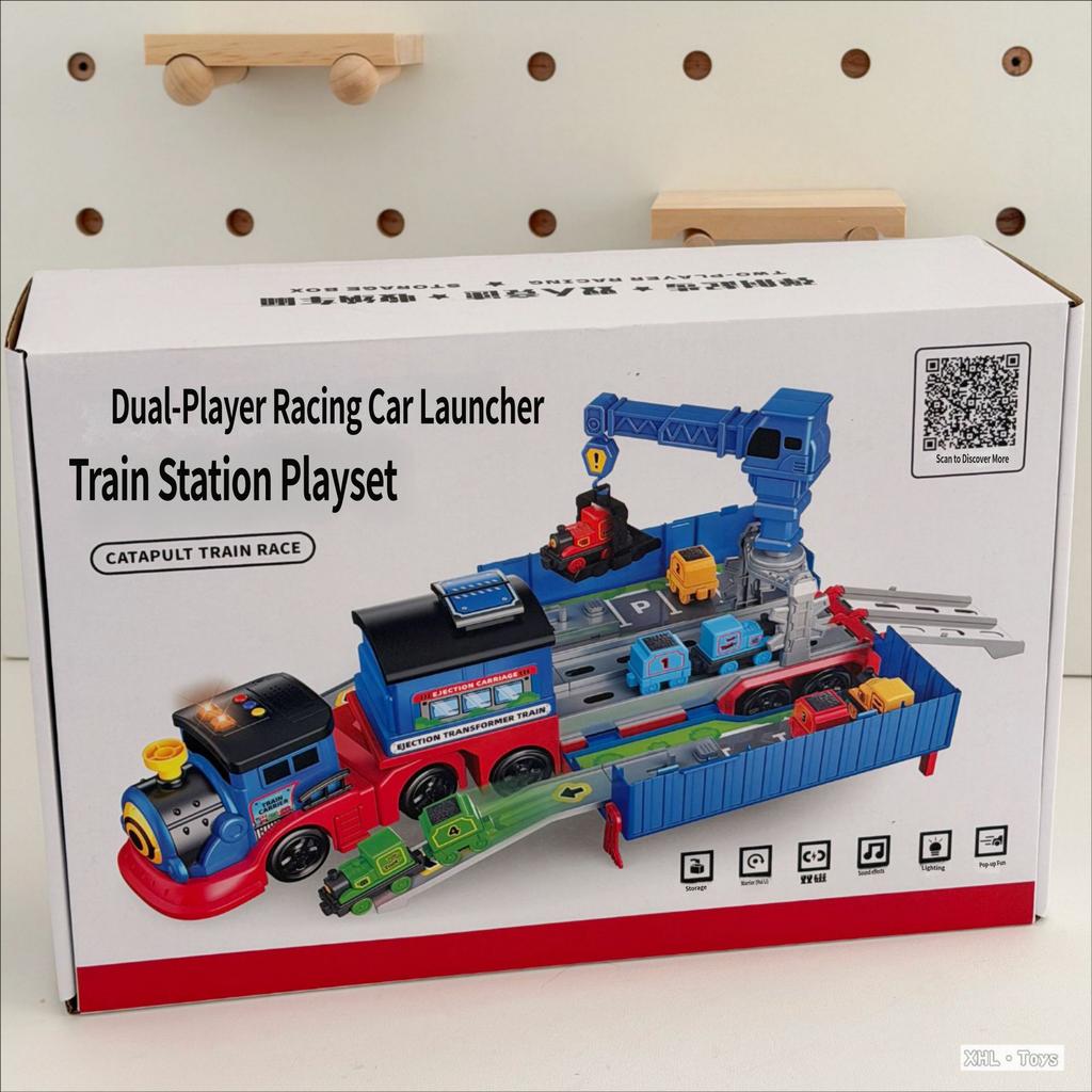 Children'S Racing Deformation Ejection Train Rail Car Parking Toy Magnetic Suction Small Train Double Track Ejection Car Toy