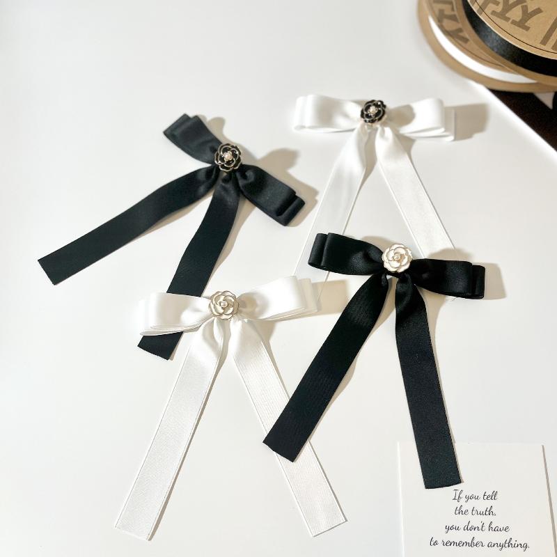 Temperament Schwarz Weiß Kamelie Schleife Brosche Trauer Korsage Anstecknadel Schleife Krawattenbrosche Hemdkragen Accessoires Für Frau