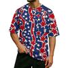 Men's Casual Waffle Knit Short Sleeve Shirt USA Letter Print Lightweight Breathable Summer Top with Button Front