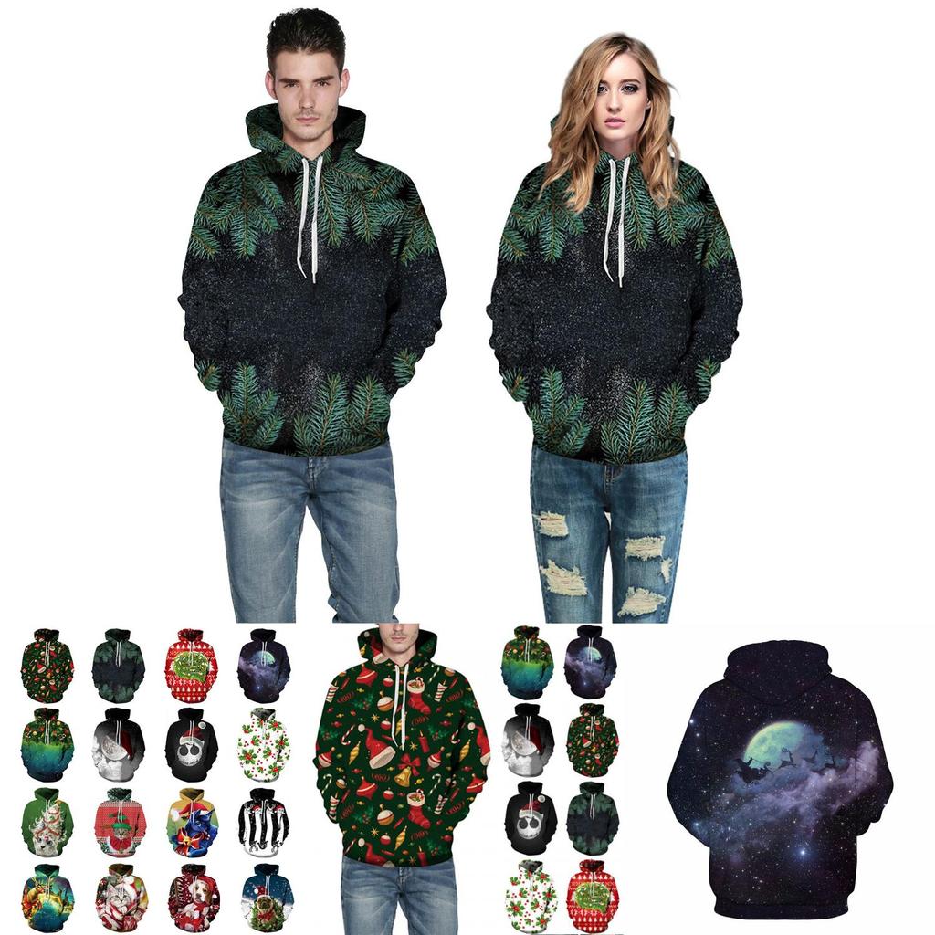 Festive Men Women Christmas 3d Graphic Printed Hoodie Sweatshirt Jumper Tops