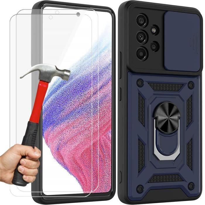 Pack de protection - BOOLING - pour Samsung Galaxy A53 5G - Coque rigide - 2 verres trempés - Antichoc bleu marine