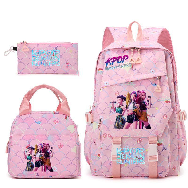 New K-POP Witch Hunters Cartoon Printed Student Pencil Bag Lunch Bag Three-piece Backpack