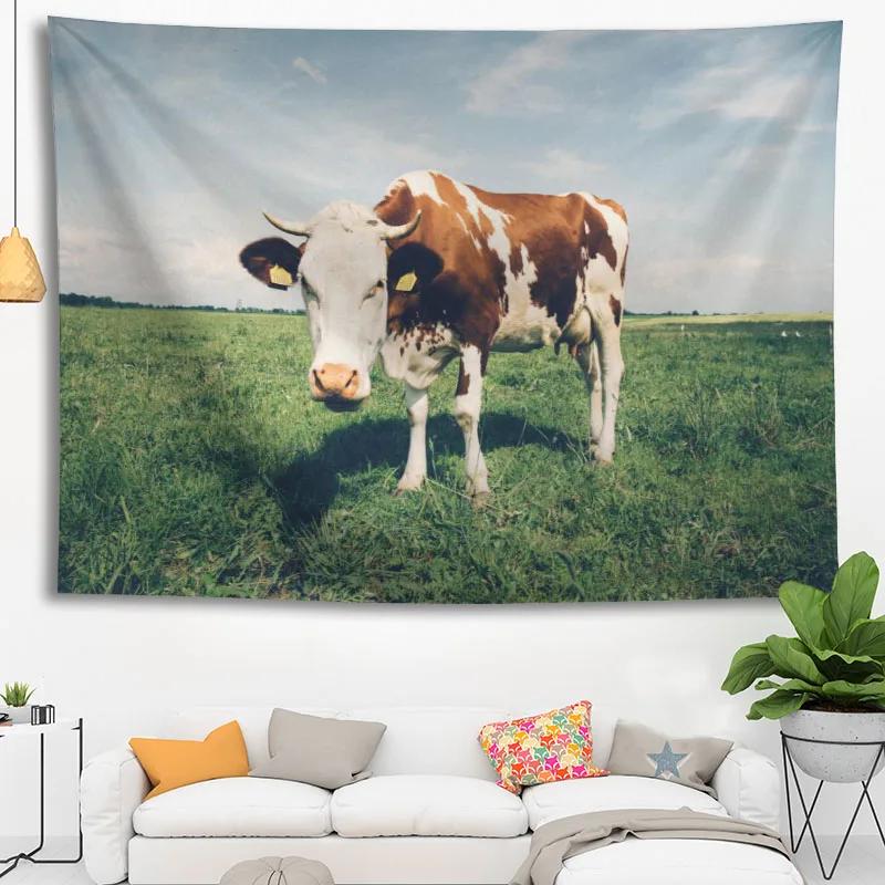 Hot Sale Custom High Quality Cow Wall Hanging Hd Landscape 3D Printing Digital Printing Home Decoration Tapestry