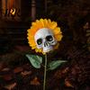 Fun Halloween Garden Accessory Sunflower Skull Ornament, Theme Decor, Potted Outdoor Spooky Planter Plant Waterproof Decoration, for Lawn