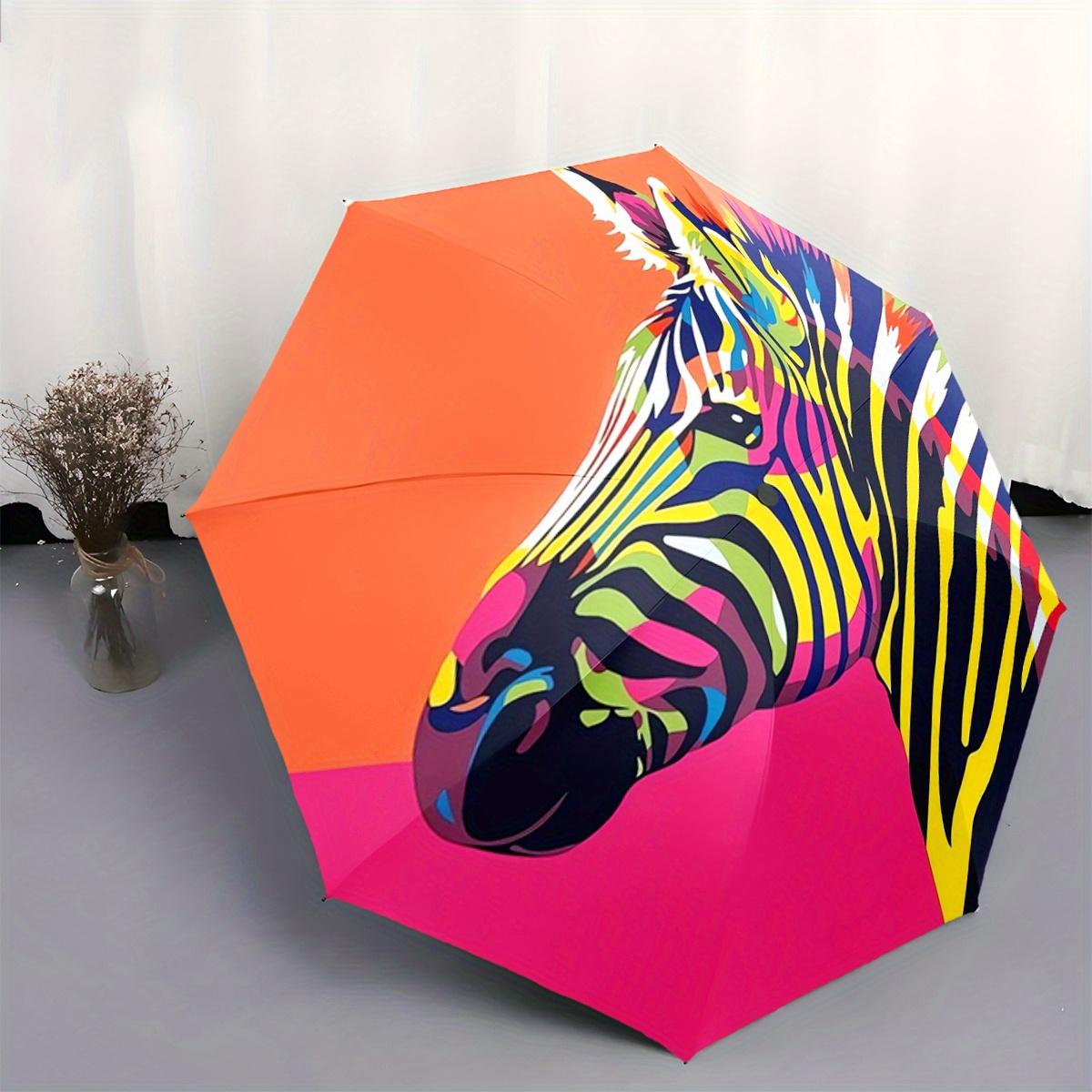 

1pc Automatic Open/close Umbrella with Zebra Stripe Pattern - Orange to Pink Gradient, 8-Rib Sturdy Frame, Compact Folding Des (as the picture,Iron&8K)