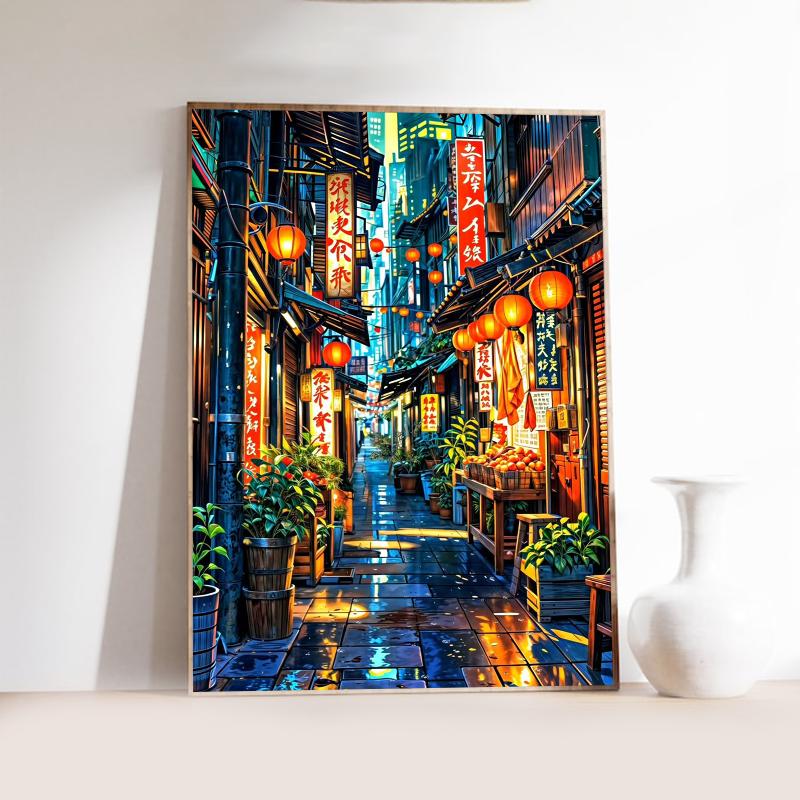 Manga Style Japanese Street Landscape Canvas Prints Night Hut Wall Art Posters for Living Room Coffee House Bar Home Decor Gifts
