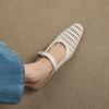 Fashion 2025 Summer Weave Women Slippers Genuine Leather Women Shoes Sqaure Toe Low Heel Cover Toe Slingback Women Mules Hollow Shoes