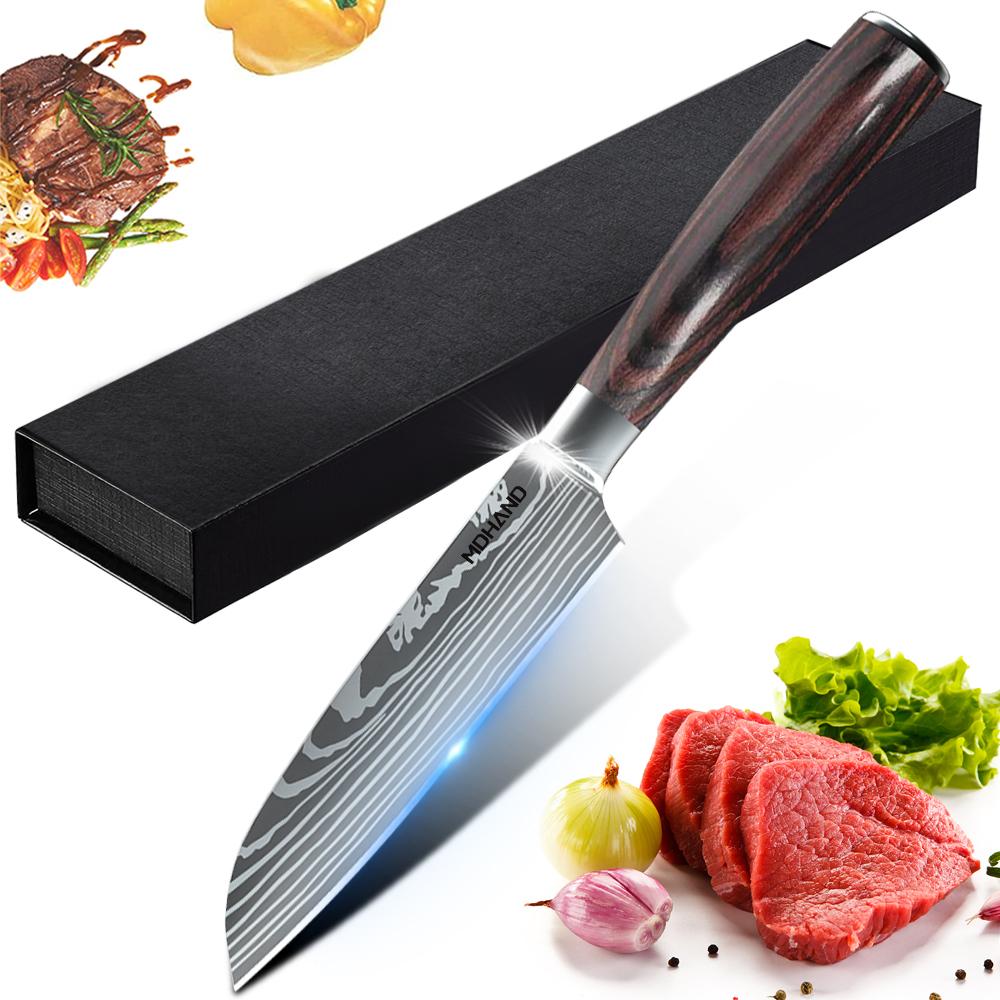 ZENG 5inch Chef Knife Santoku Stainless Steel Cleaver Laser Damascus Pattern Slicing for Cutting Fruit Vegetables Meat Tool