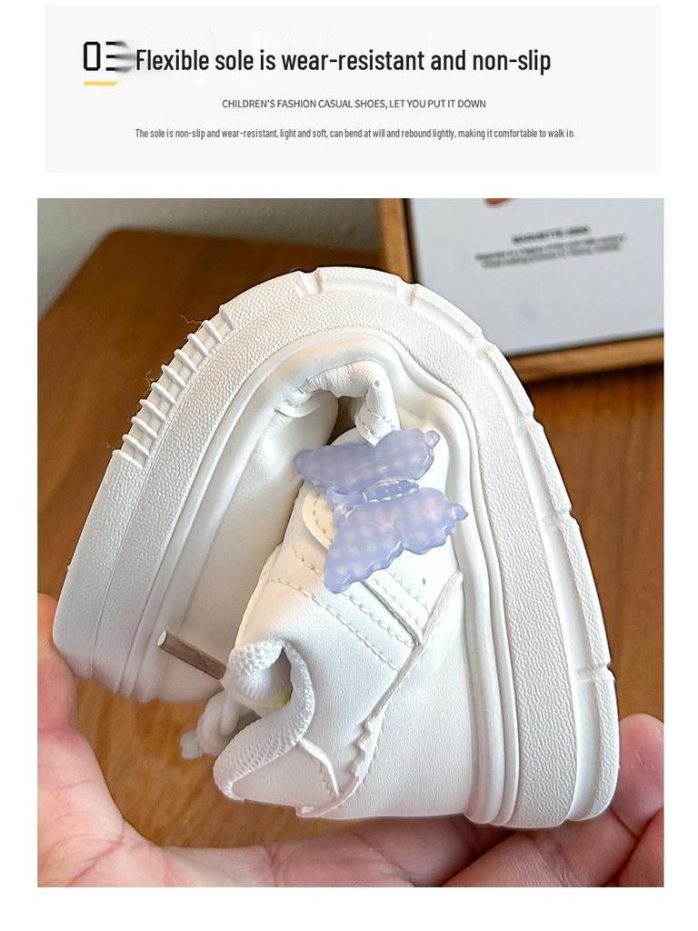 White Thick-Soled Kids' Sports Shoes for Girls - Casual Spring/Autumn 2026 Board Style for Middle and Older Children